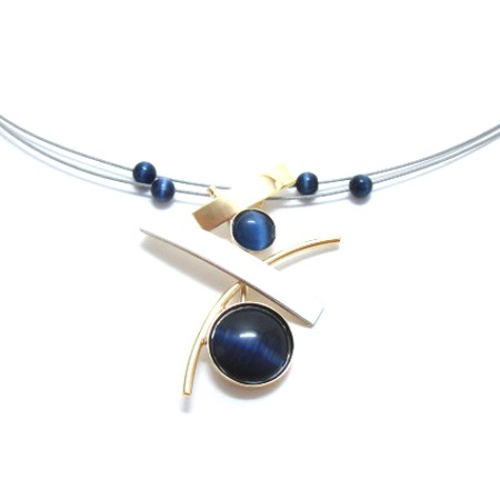 Navy Catsite Abstract Two-tone Pendant on Multi-wire - Click Image to Close